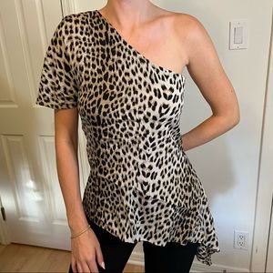 Alice and Olivia cheetah print one arm blouse